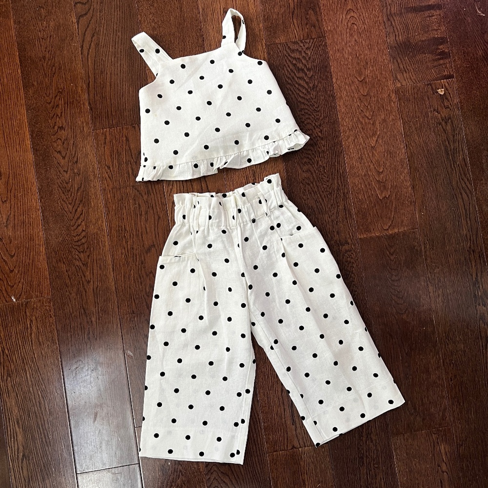 Zara Girls Linen Polka Dot Set - Size 5 - Summer Picture Outfit